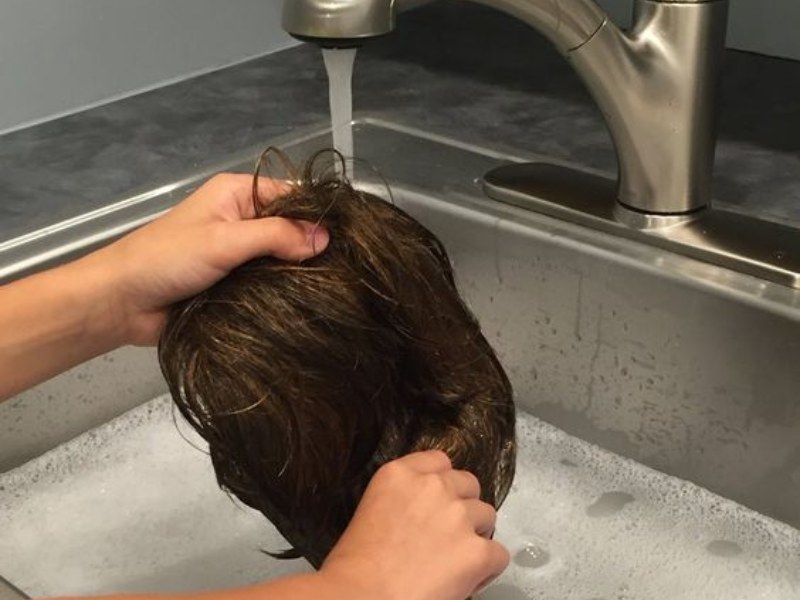 If you've used a conditioner, rinse the wig with cold water, and air-drying it will be the best option