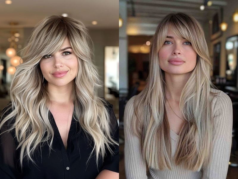 Side-swept bangs hairstyles for 14 inch straight weaves