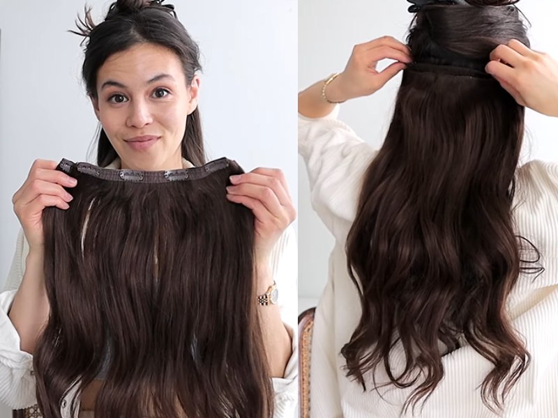 Continue parting your hair in small horizontal sections and attaching the extensions