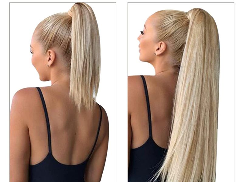 Before and after applying ponytail extensions