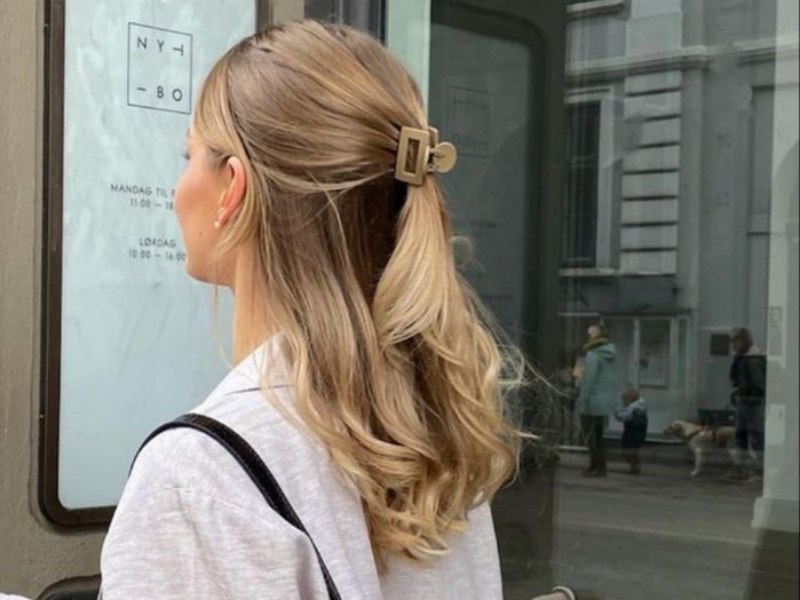 For a fresh, fun look, try a half-up, half-down hairstyle