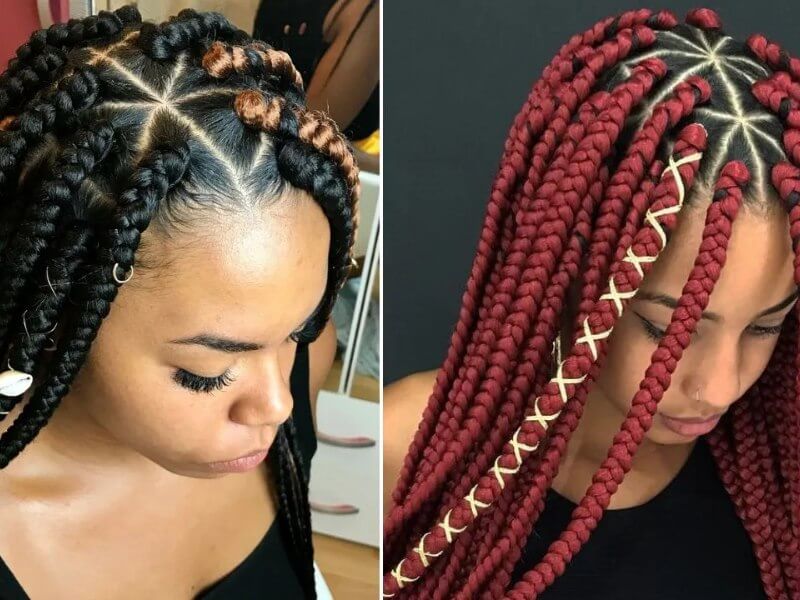 Triangle part jumbo braids for a more dramatic look