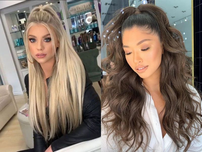 Creating a half up half down hairstyle with weave hair extensions