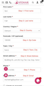 Fill in delivery address information