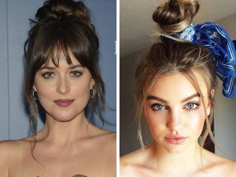 Updo with bangs and no bangs