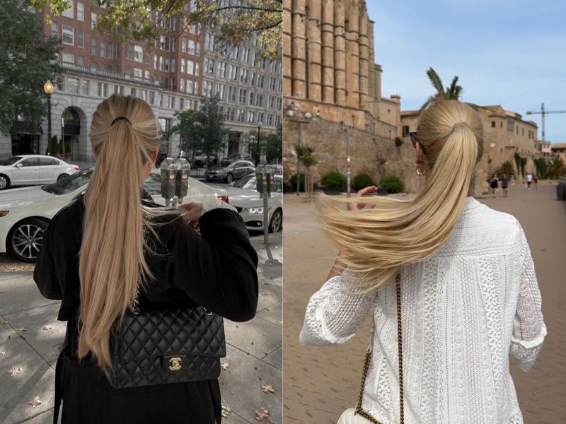 A high ponytail with flowing strands creates a chic, polished vibe