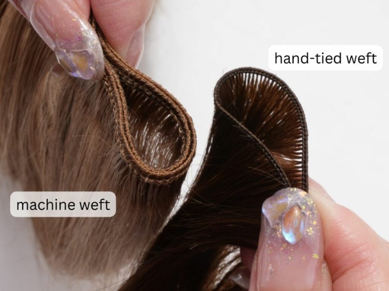 The difference in appearance between machine vs hand tied weft