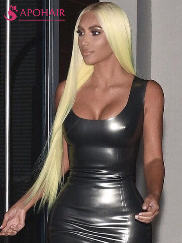 Kim Kardashian in long blonde straight hair