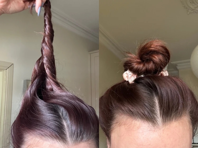 A low bun or hair tie is a good way to keep your hair straight and prevent frizz