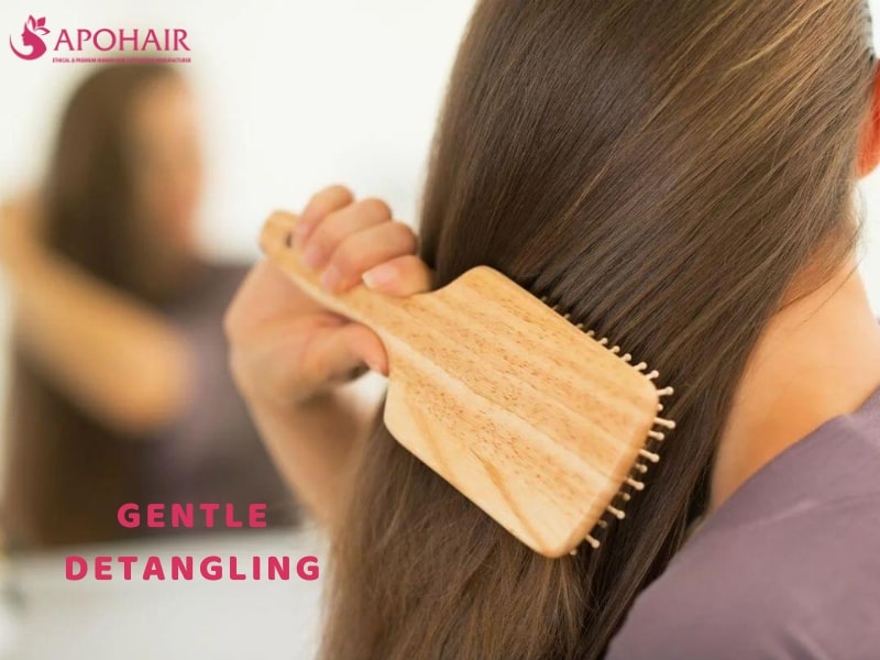 Gently detangle extensions with your fingers or a wide-tooth comb