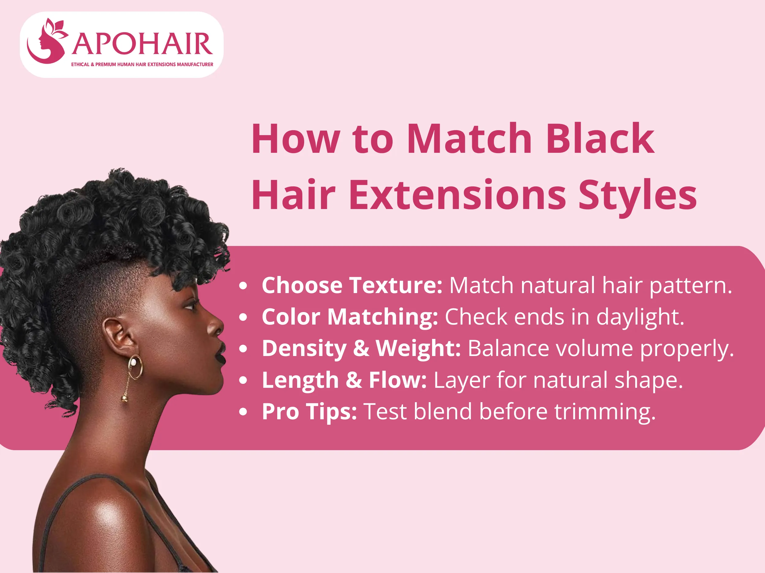 Matching black hair extensions depends on five factors