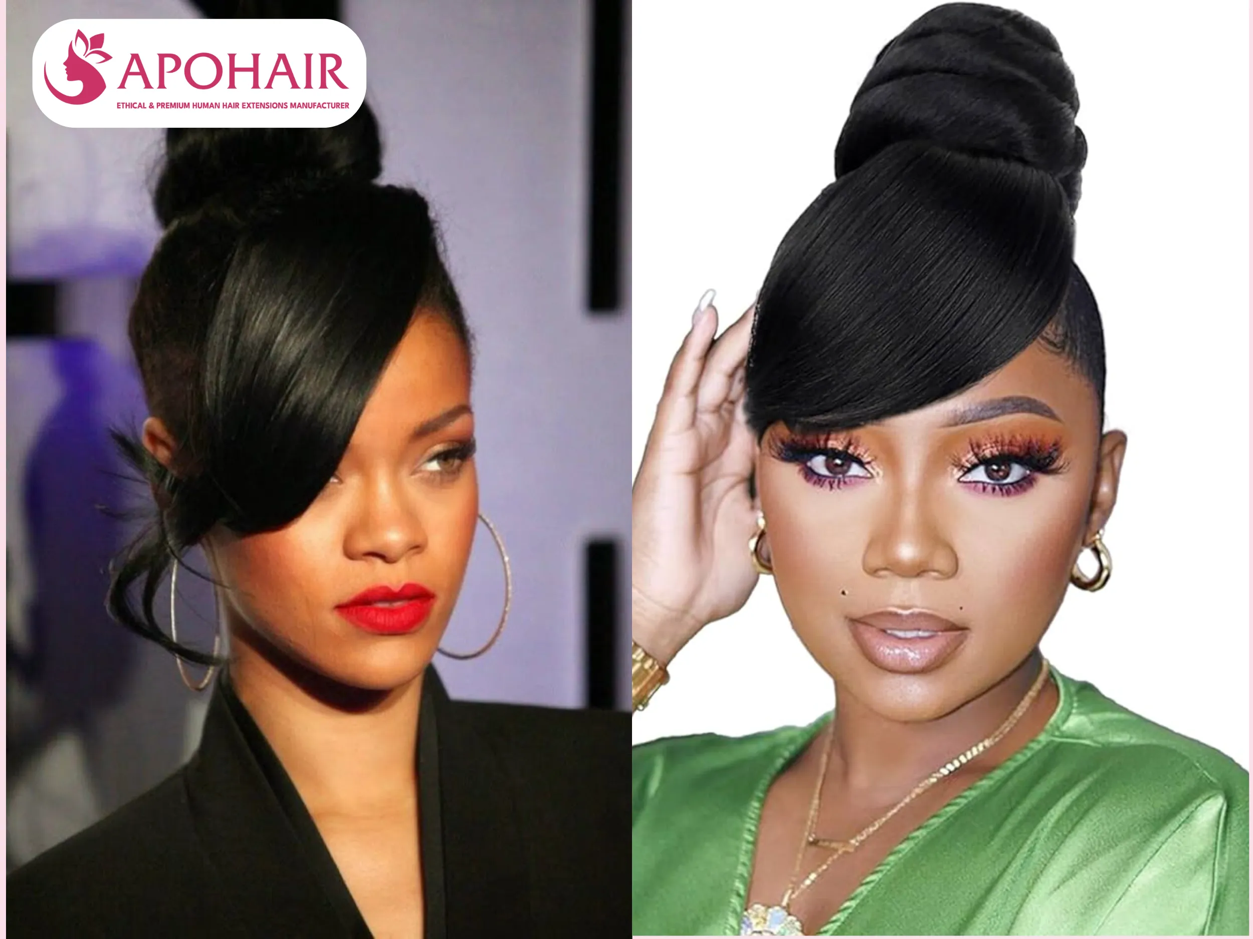 side bun with swoop bangs