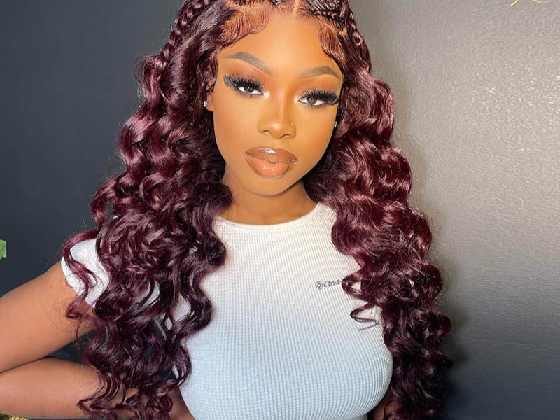 Burgundy wand curls