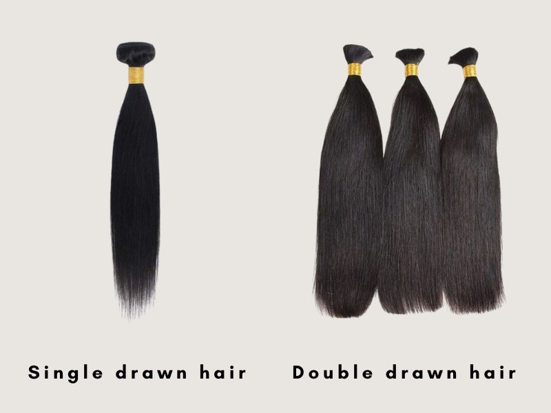 Compare the thickness of the ends between the two hair types