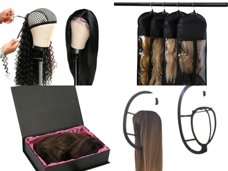 Storing hair in a storage box, a hanger, a storage bag, or a mannequin