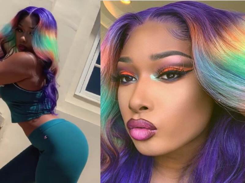 Megan Thee Stallion hairstyles: rainbow colored hair