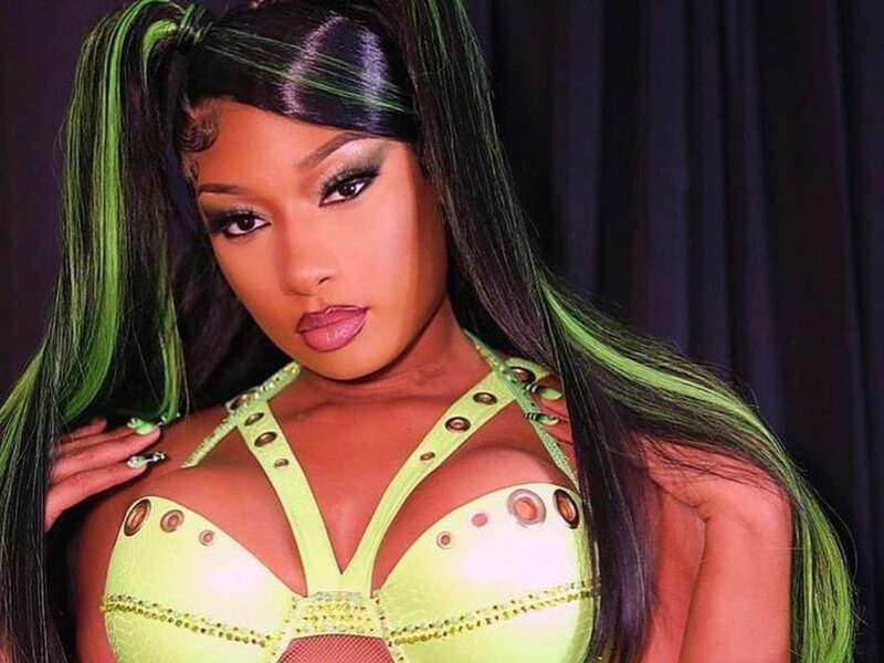 Megan Thee Stallion hairstyles: Neon green ponytail