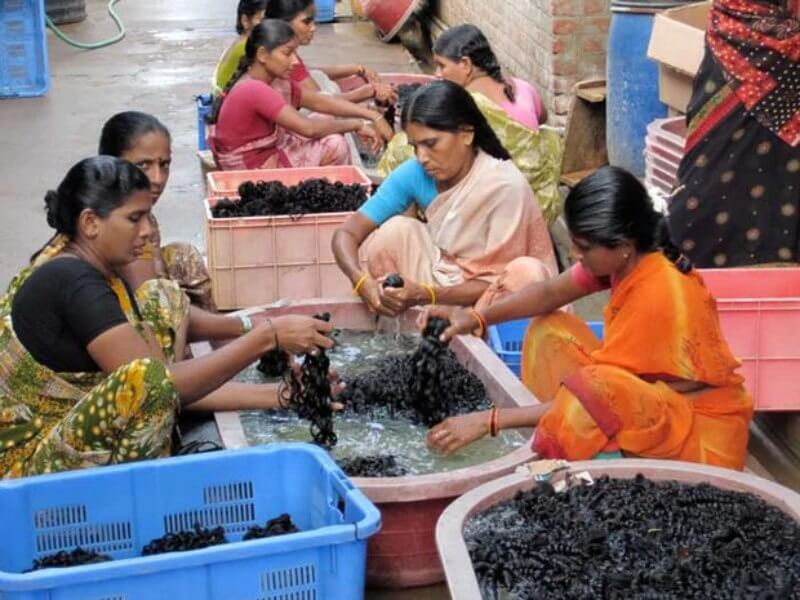 Machine weft sourced from multiple donors, primarily from Pakistan and India women