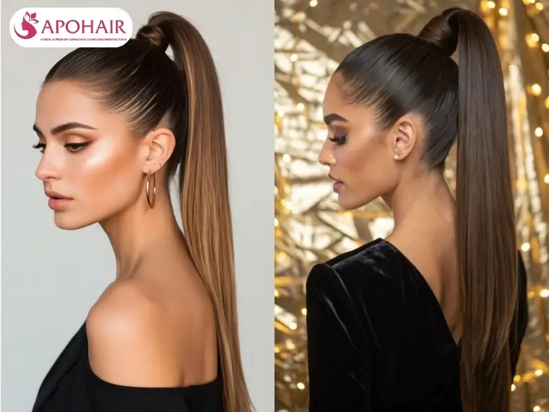 A sleek high ponytail