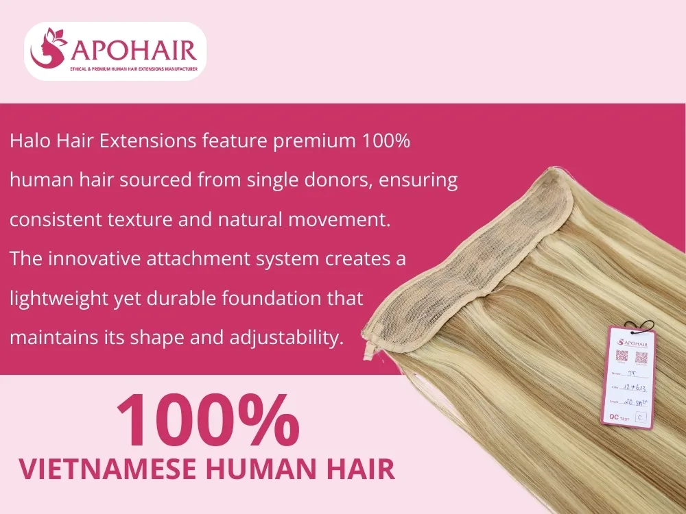 Halo Hair Extensions use 100% human hair from single donors for consistent texture and natural movement