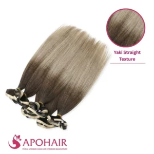 Yaki Straight long tape in hair extension with ombre color at Apohair