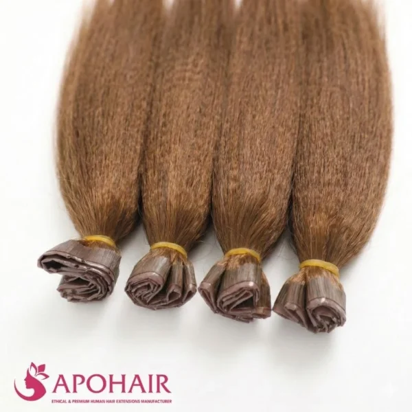 yaki straight double tap tape in hair extensions with a closure look