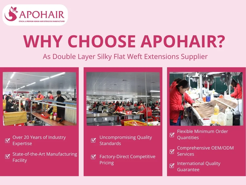 APOHAIR offers high-quality double-layer silky flat weft extensions with competitive pricing and flexible services
