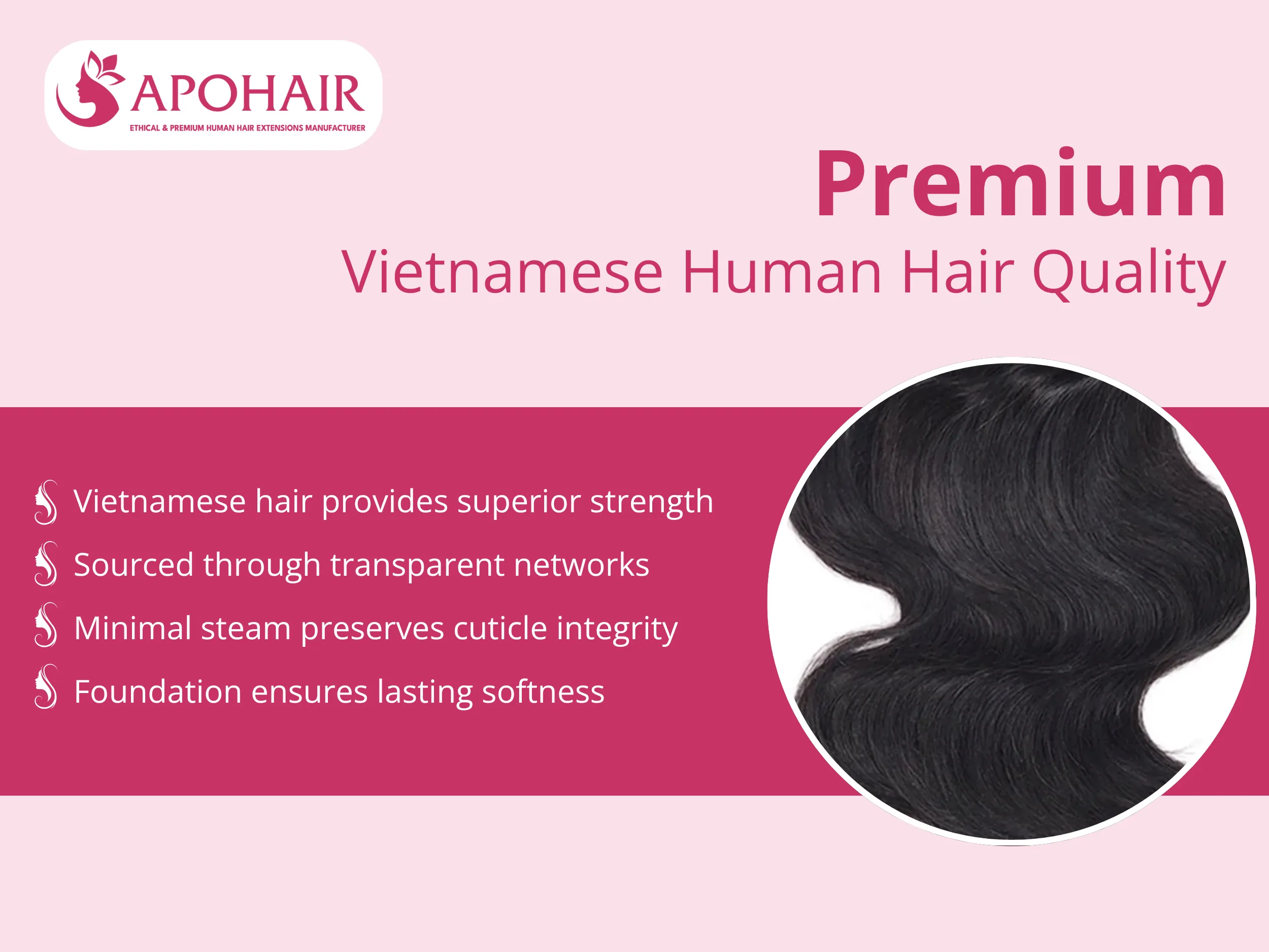 Vietnamese human hair provides superior strength and natural luster that clients recognize immediatel