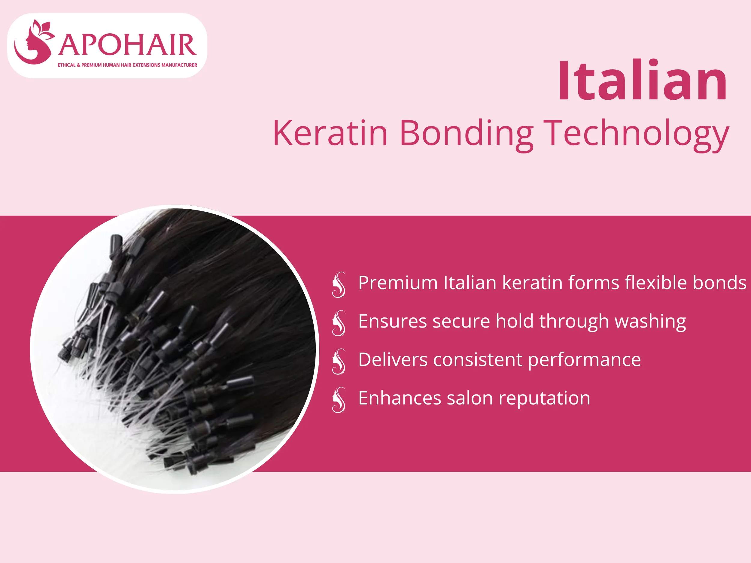 Premium Italian keratin creates flexible, durable bonds between hair strands and micro rings