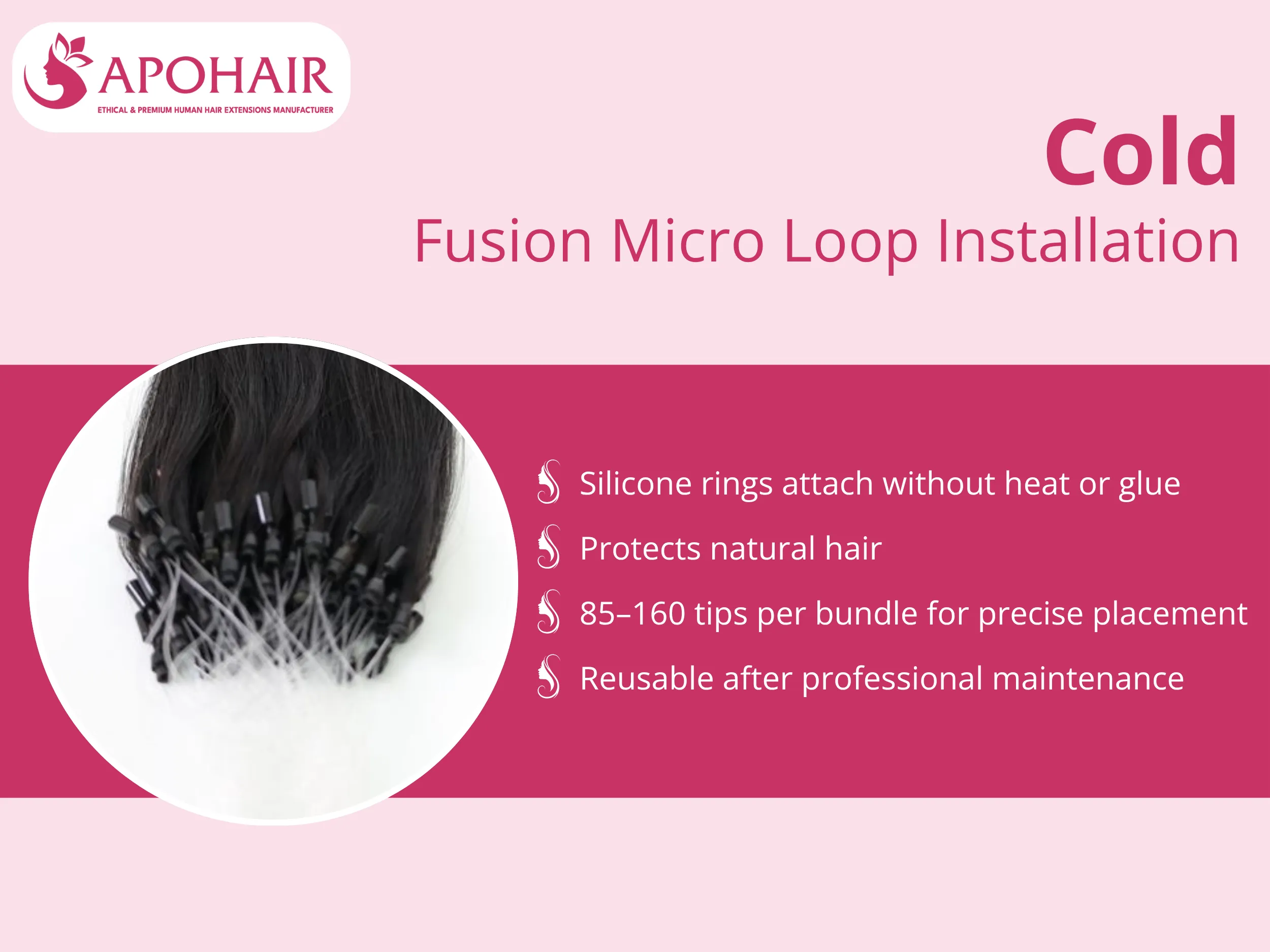 Silicone-lined micro rings secure extensions without heat, glue, or chemicals