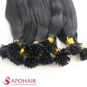 close up natural wavy v tip hair extensions