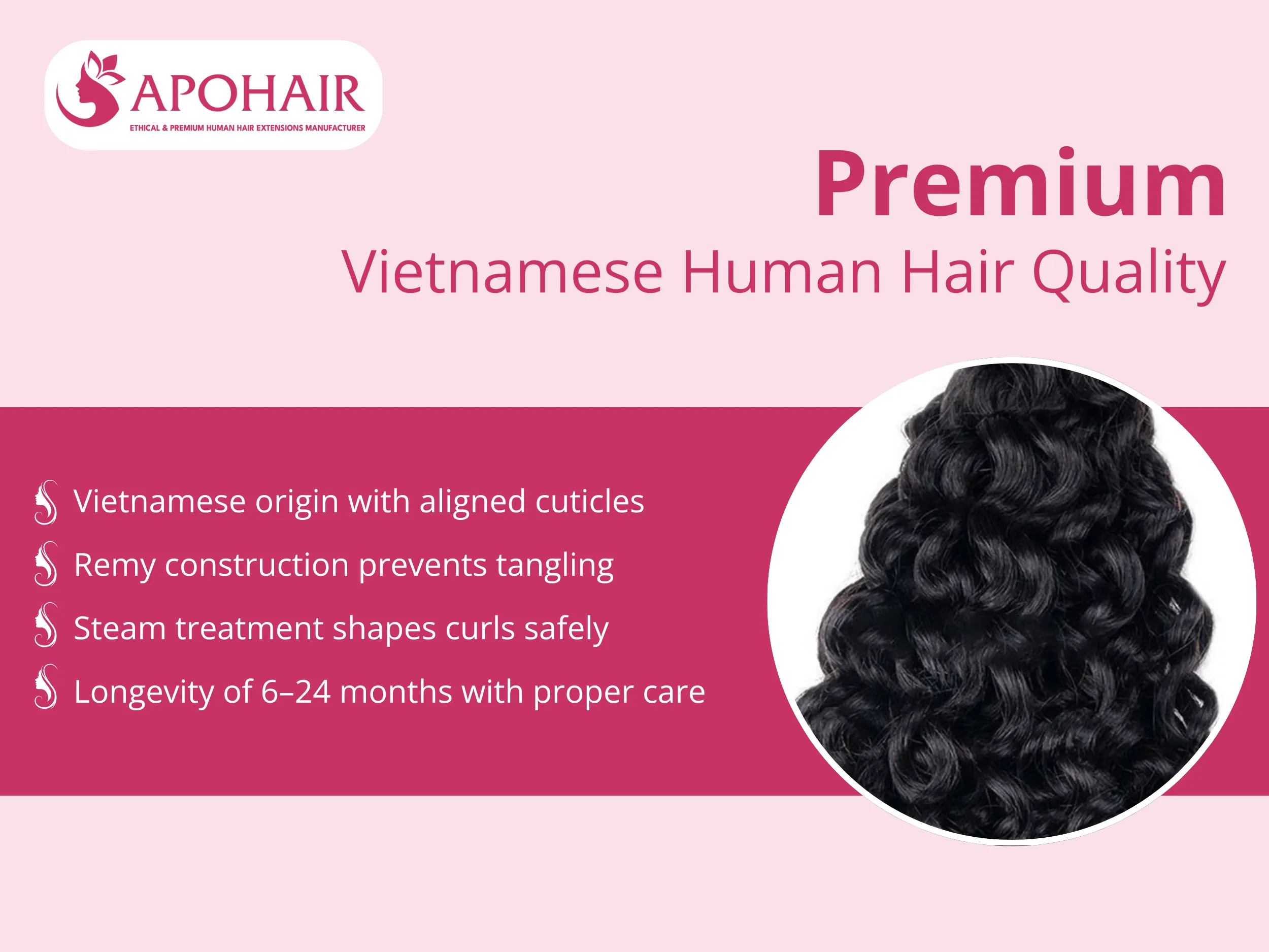 Each strand originates from single donors in Vietnam, maintaining intact cuticles aligned in one direction