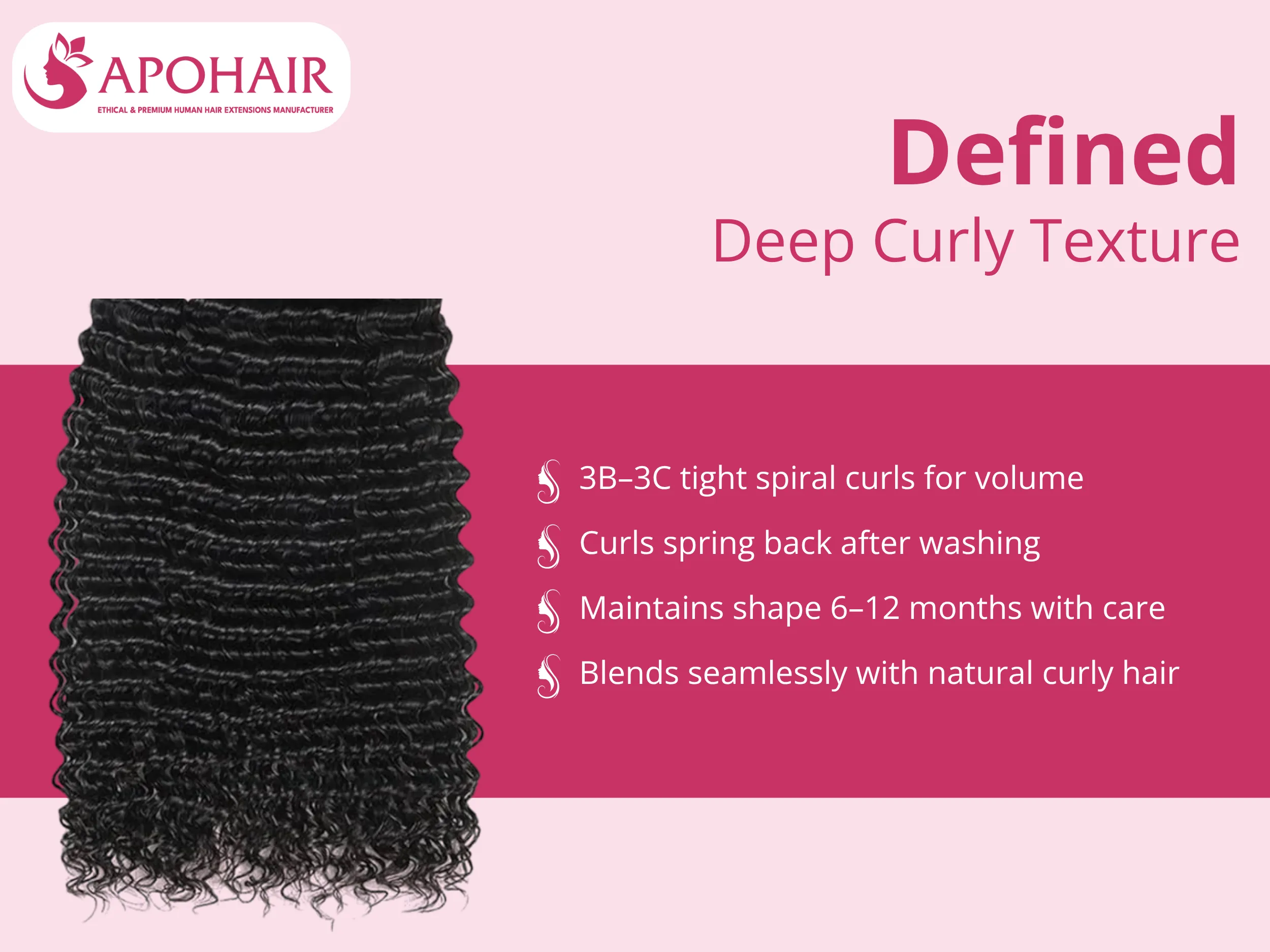 Tight 3B–3C spiral curls deliver dramatic volume and natural bounce