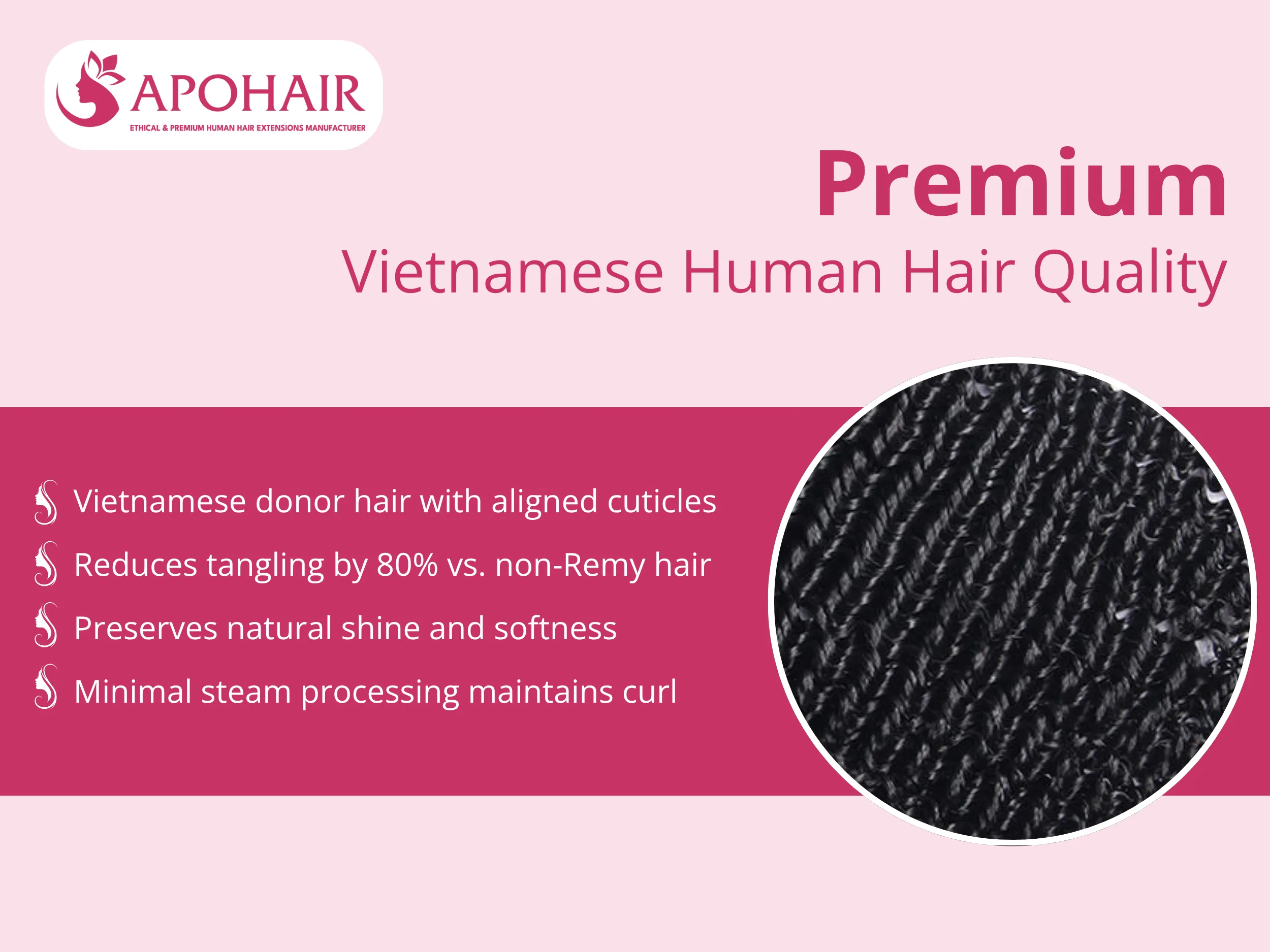Vietnamese-donor hair with aligned cuticles ensures smooth, tangle-free strands