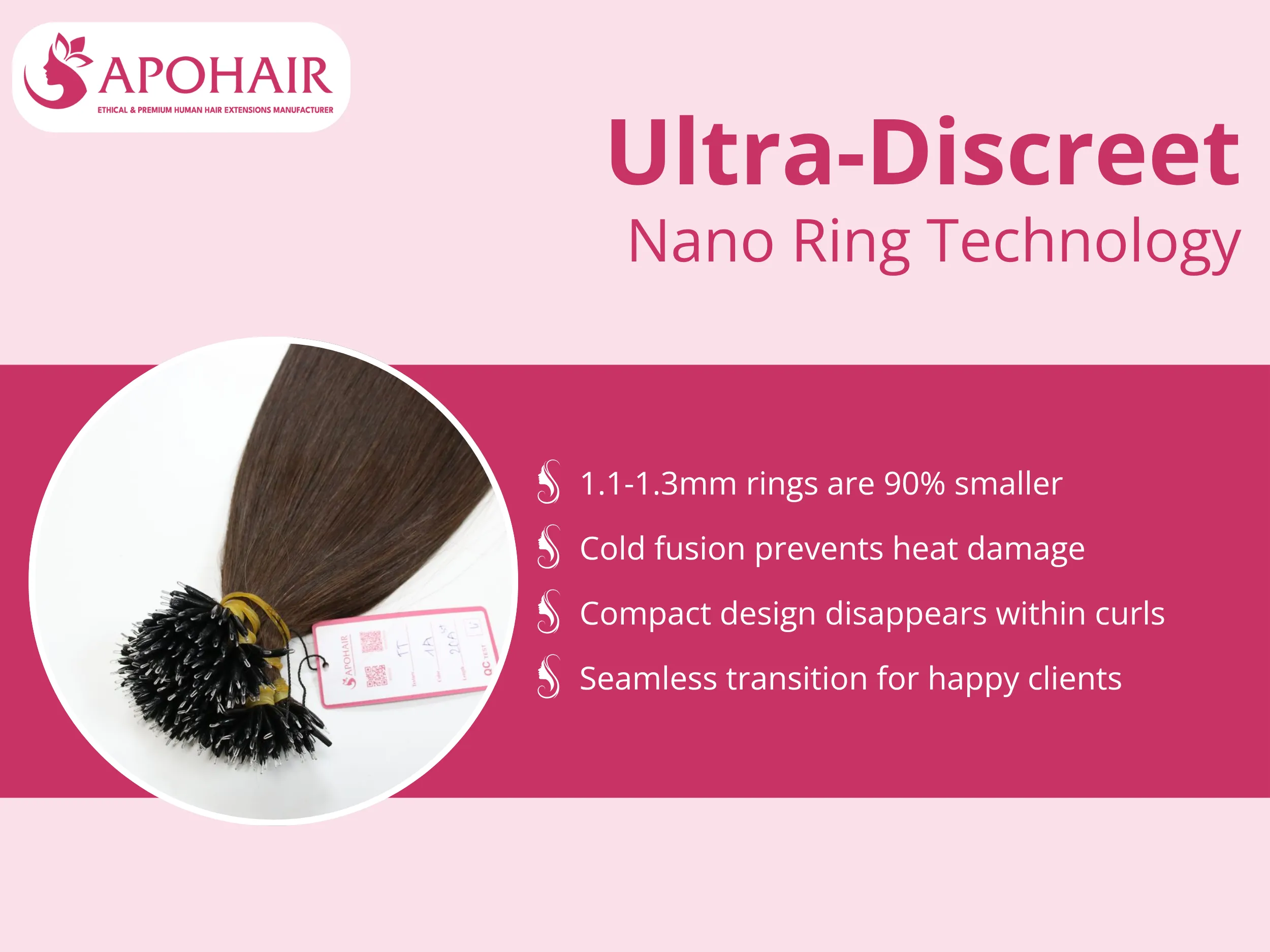 Rings measuring 1.1-1.3mm diameter provide 90% smaller attachments than traditional micro rings