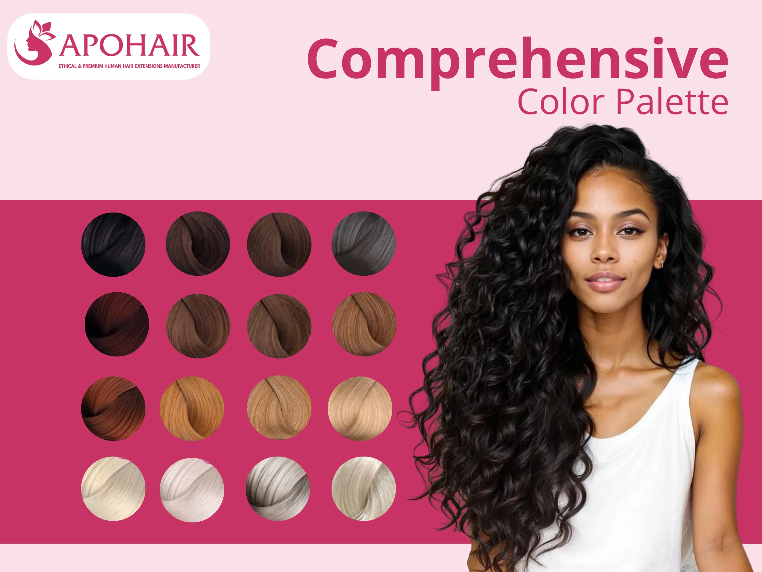 APOHAIR stocks 40+ shades ranging from jet black (#1) through platinum blonde (#60)