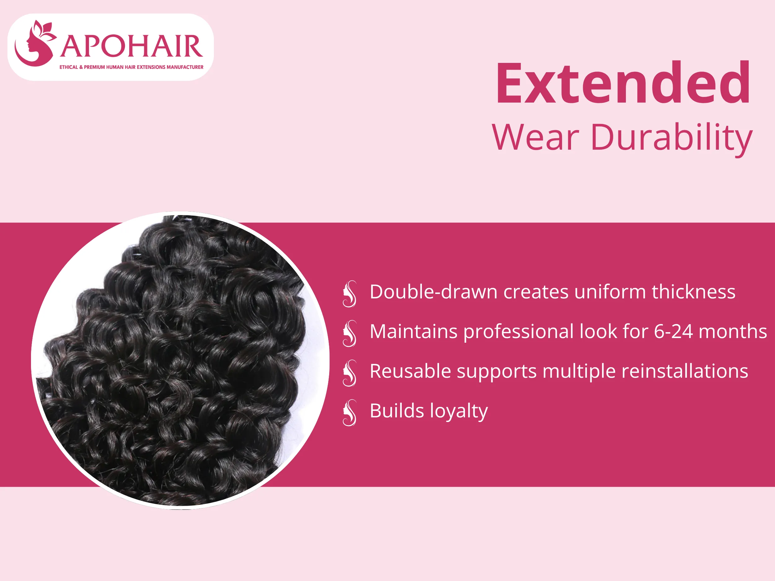 Double-drawn and super-double-drawn construction methods create uniform strand thickness that maintains professional appearance