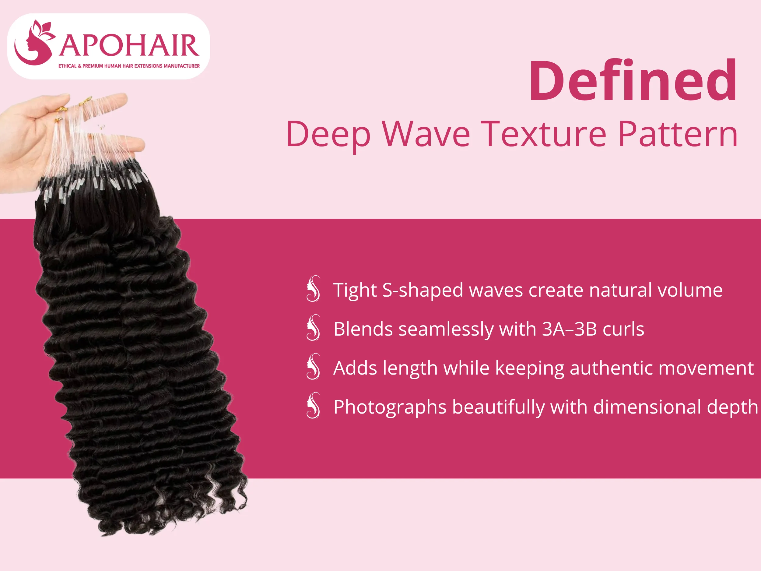 The tight S-shaped waves add bold volume while maintaining a natural, manageable look