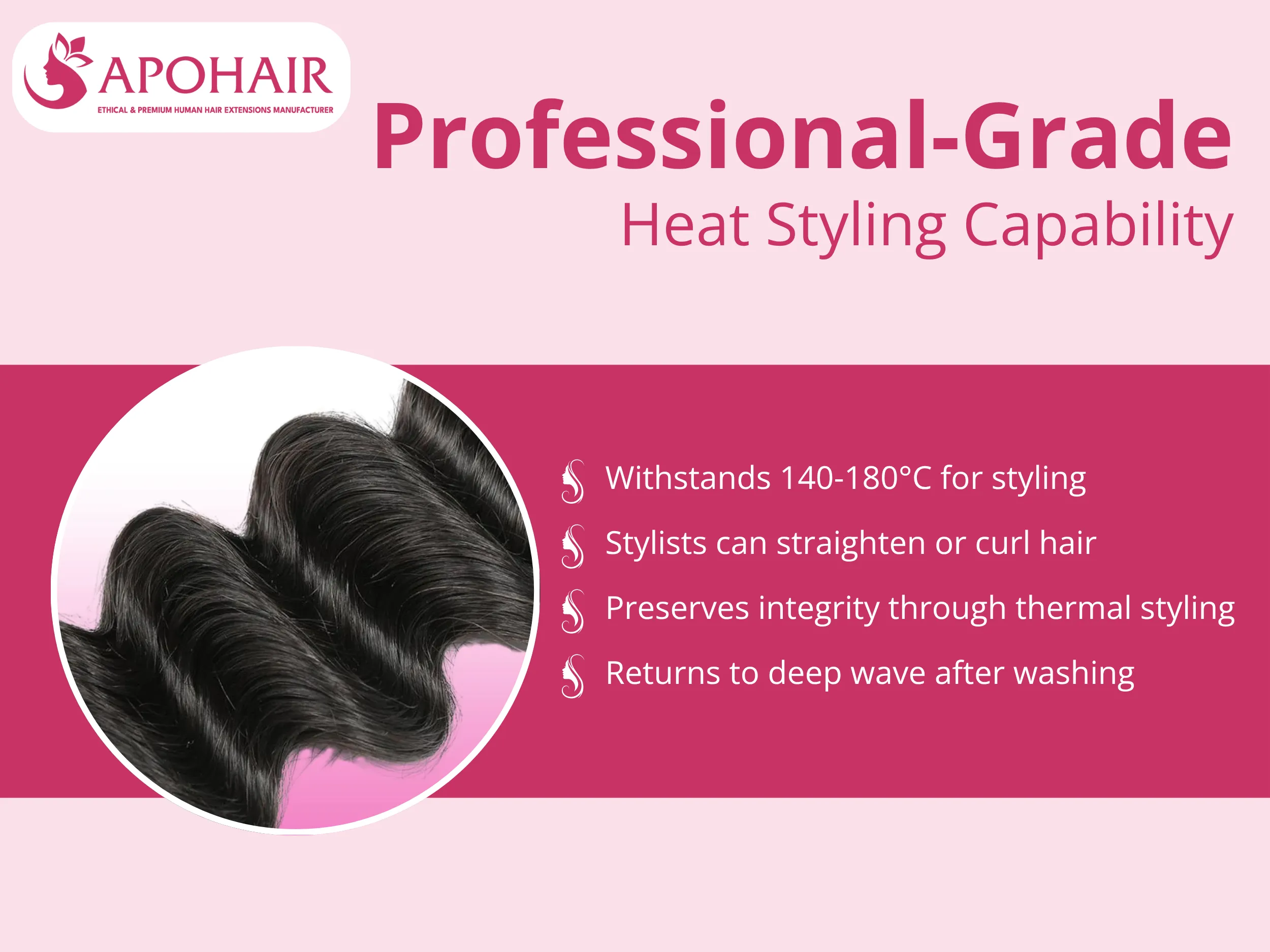 These extensions withstand styling temperatures between 140-180°C (284-356°F)