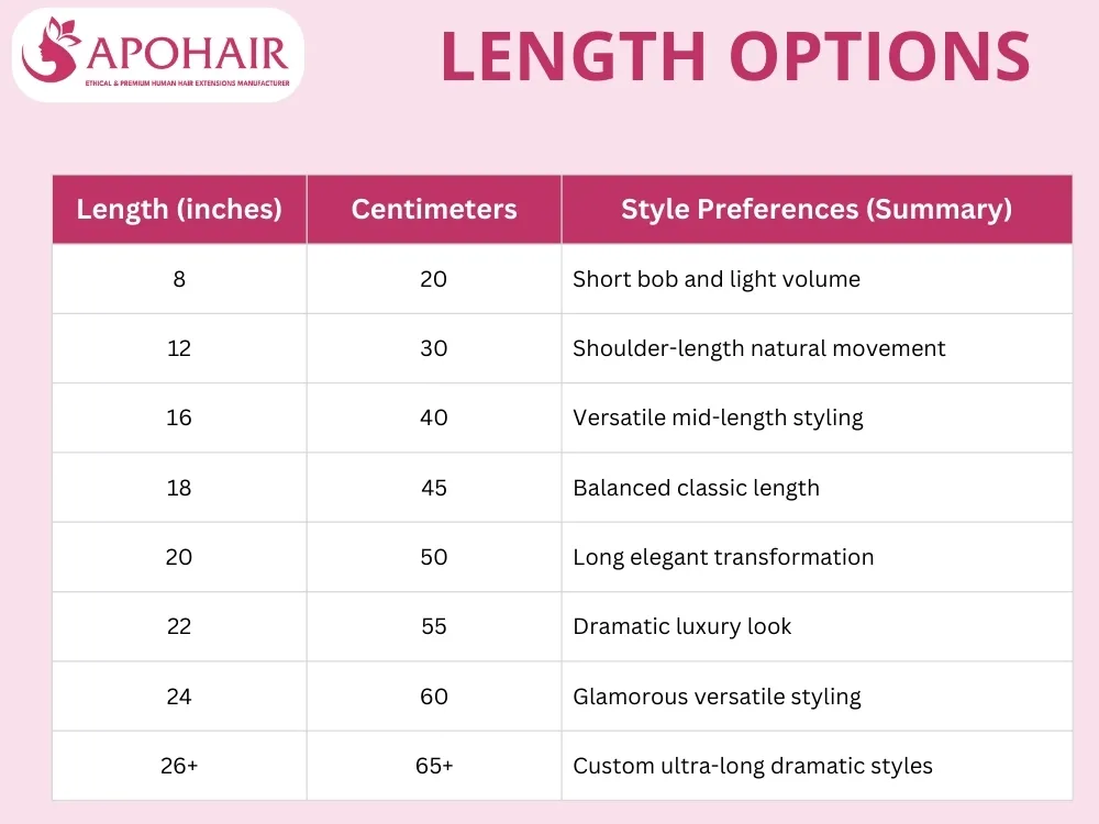 APOHAIR's extensions come in 13 lengths for various hairstyles