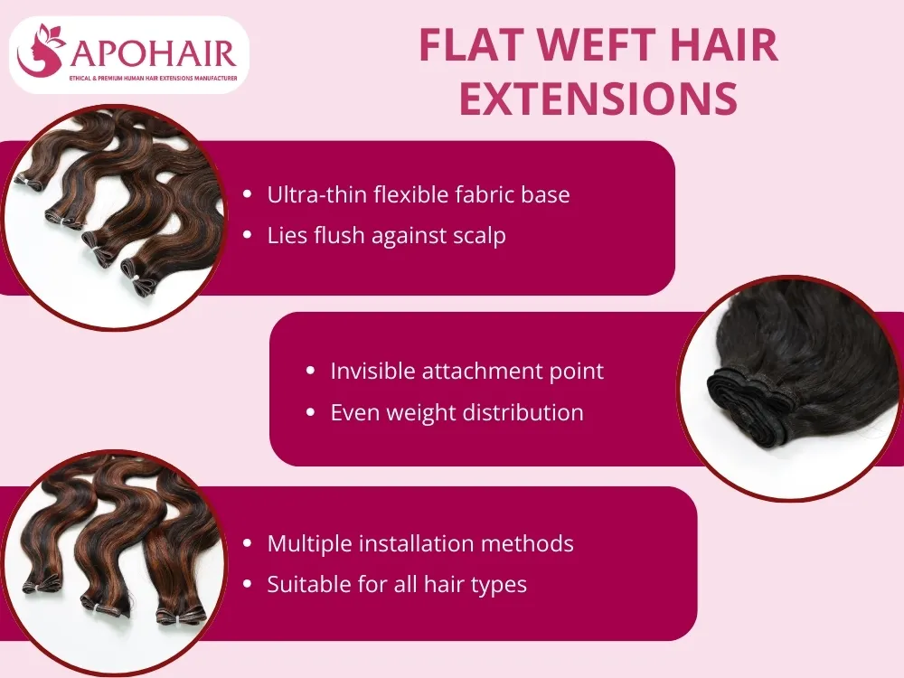 Flat weft hair extensions offer a seamless, invisible, and comfortable hair enhancement