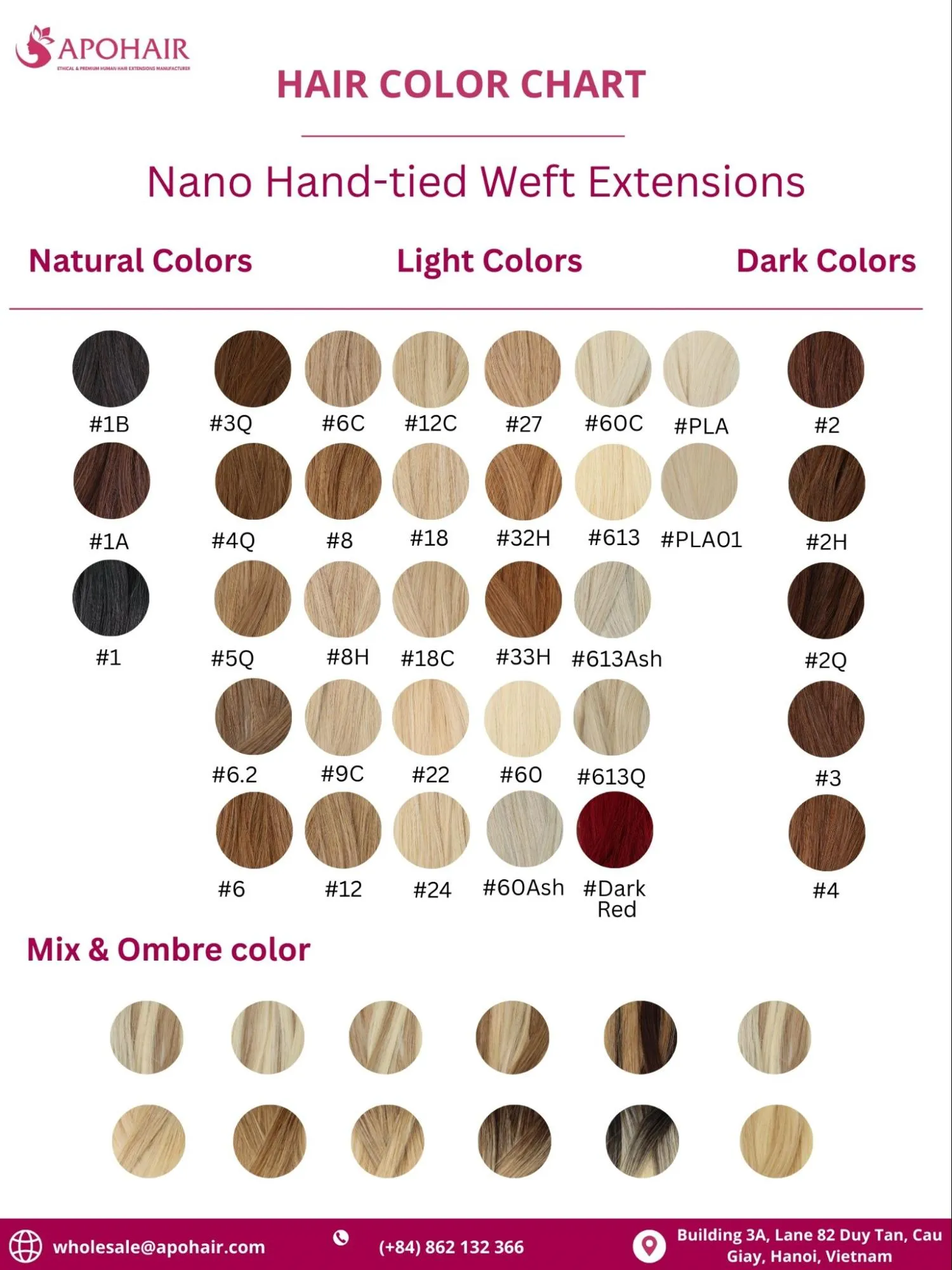 APOHAIR offers flat weft extensions in over 35 colors, from black to platinum blonde