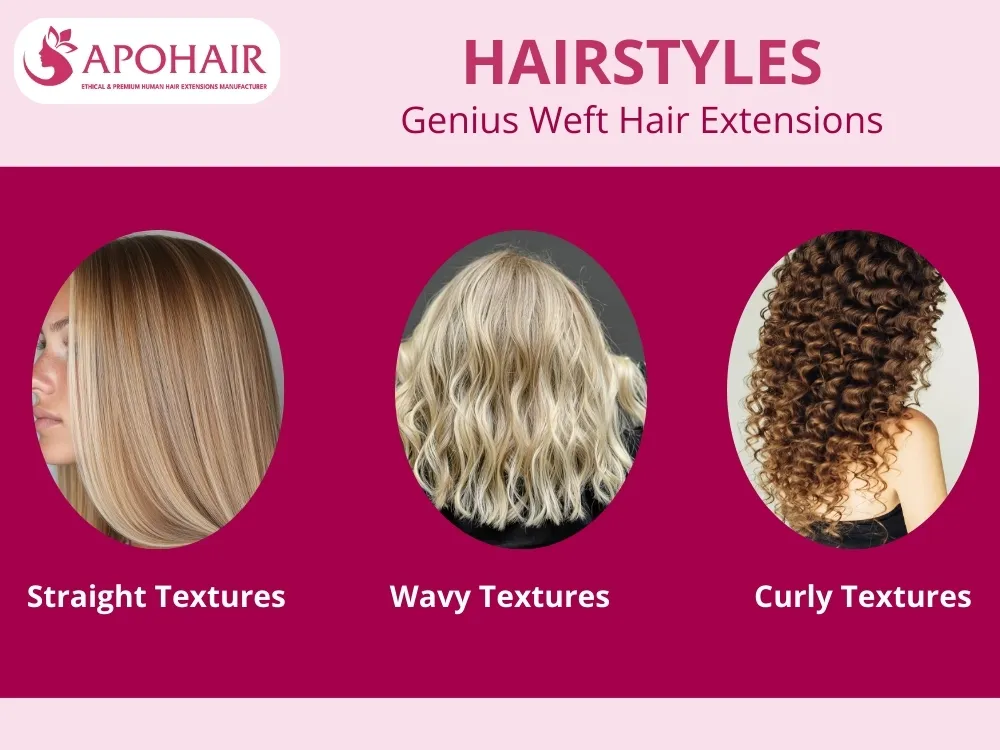 Genius Weft extensions come in 12 textures across three categories: straight, wavy, and curly