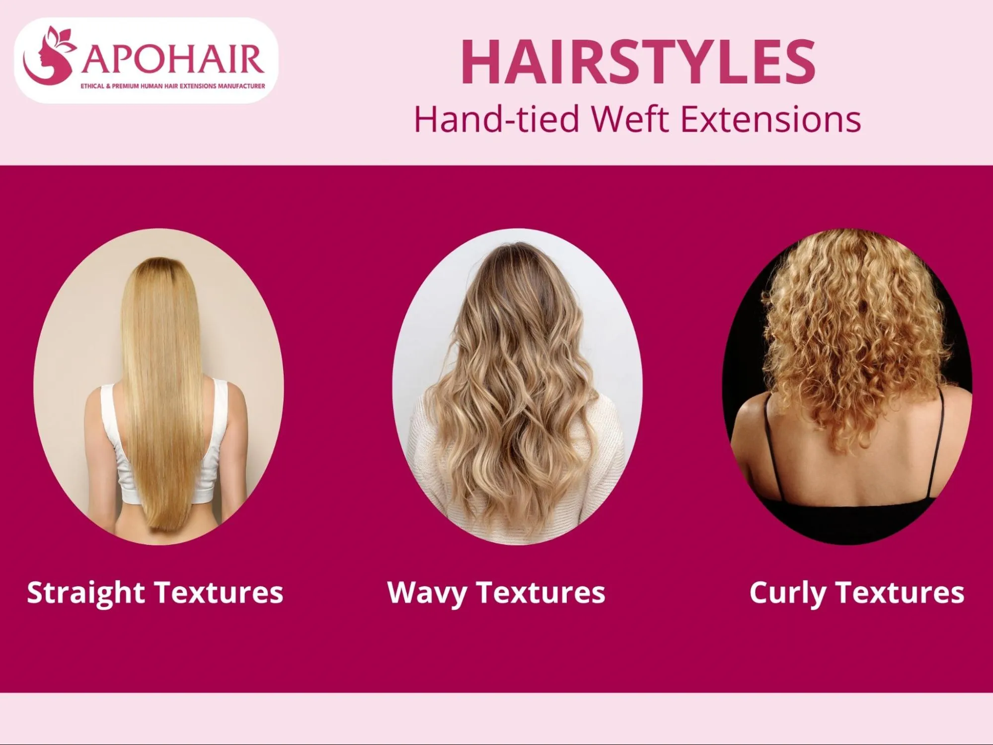 12 hand-tied weft hair textures match diverse hair patterns and styling preferences