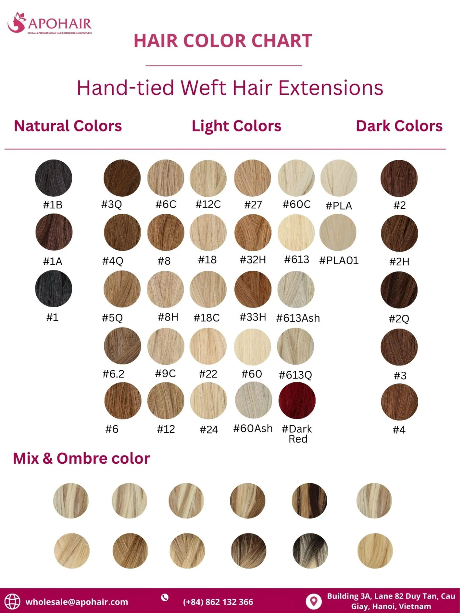 Hand-tied weft extensions offer 35+ colors to match any hair
