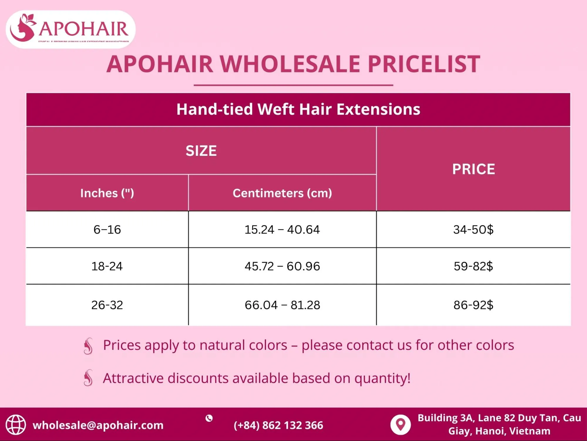 Hand-tied Weft Hair Extensions Pricing & Order Information