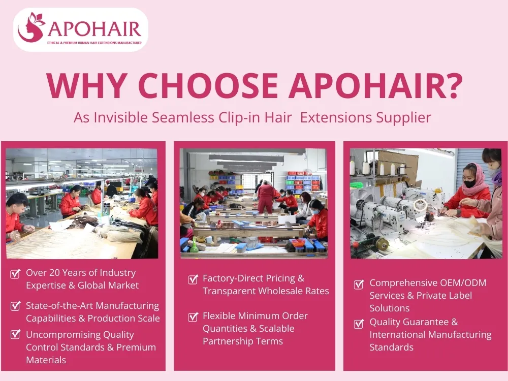 APOHAIR is Vietnam's premier manufacturer, blending expertise and technology to deliver superior invisible seamless clip-in extensions