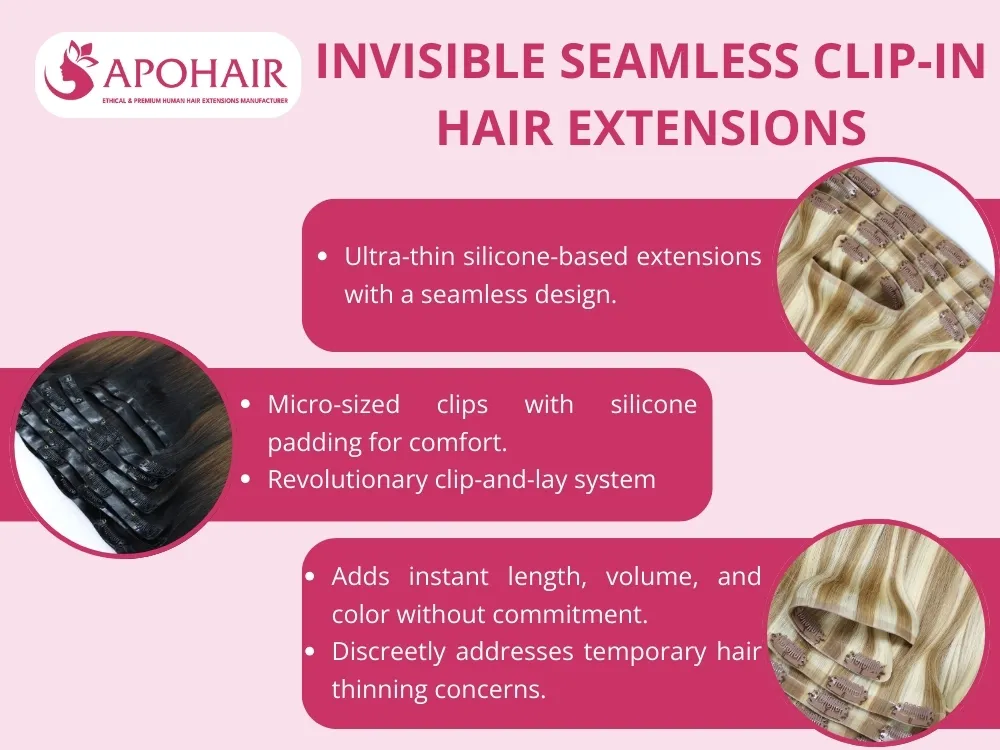 Invisible seamless clip-in extensions feature ultra-thin bases
