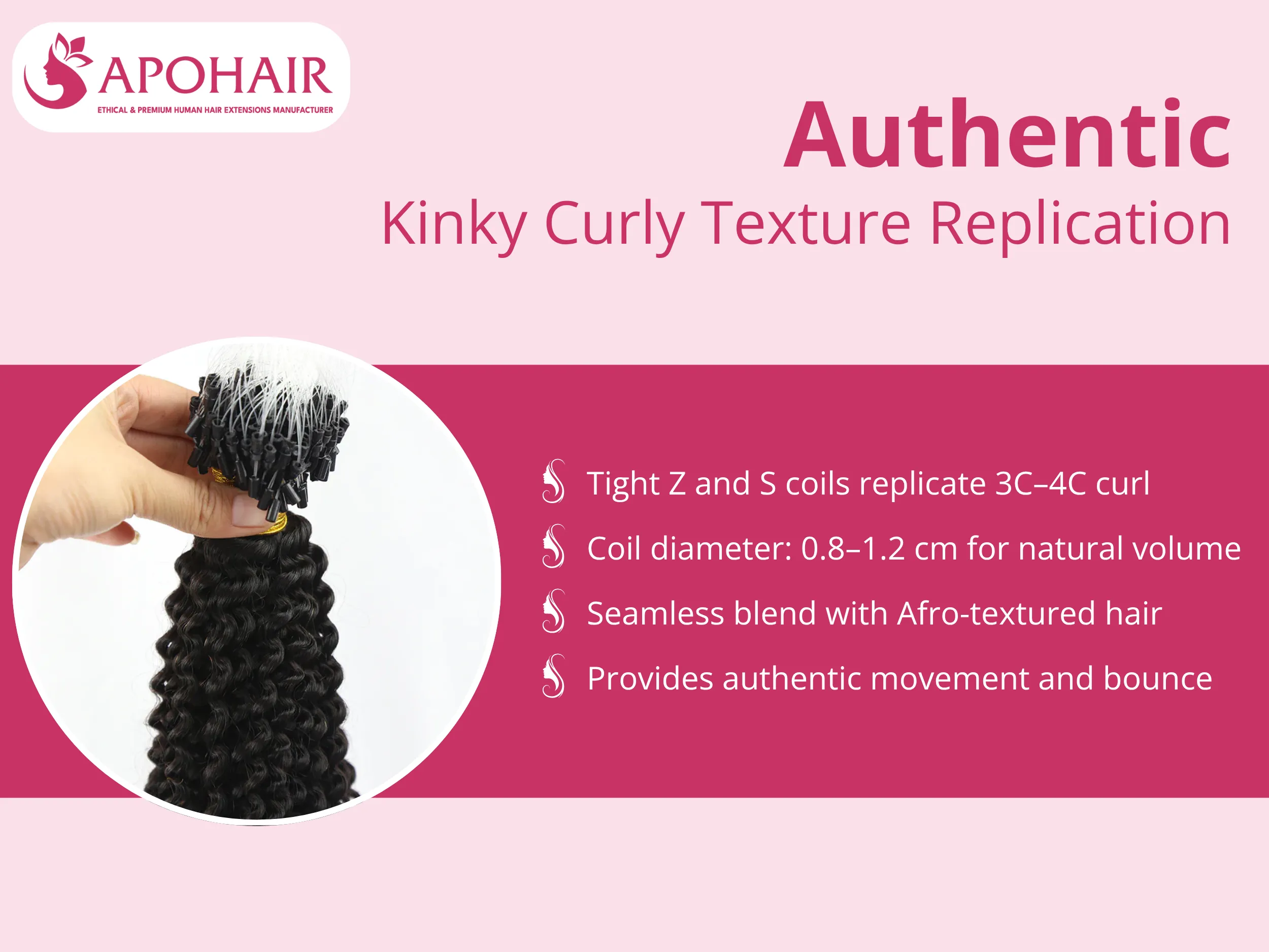 Tight Z- and S-pattern curls replicate 3C–4C textures, blending seamlessly with natural Afro hair