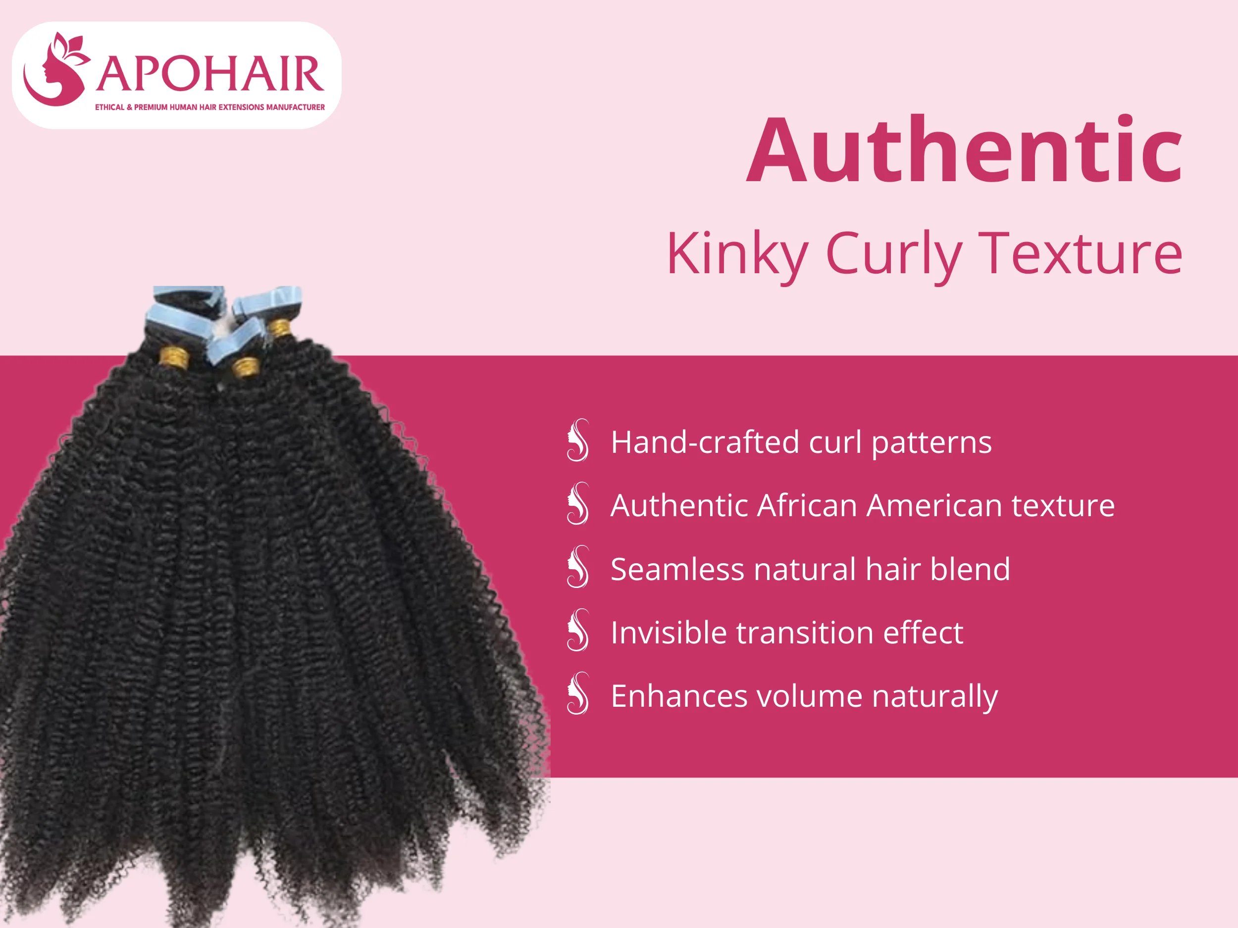 kinky curly normal tape in texture